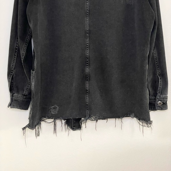 Free People Moonchild Distressed Denim Shirt Jacket Moon Dust Washed Black Small - Picture 10 of 16